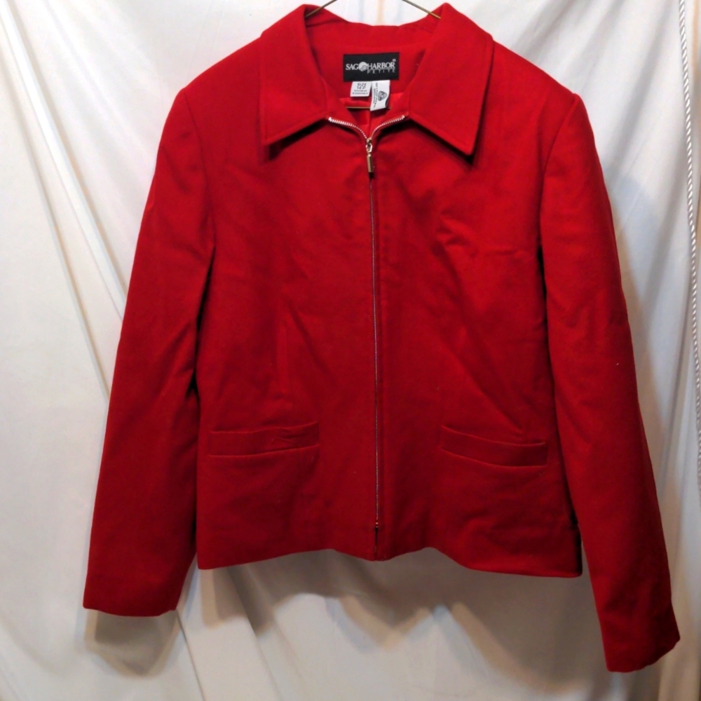 Sag Harbor red full zip jacket 100 percent new wool size 14P